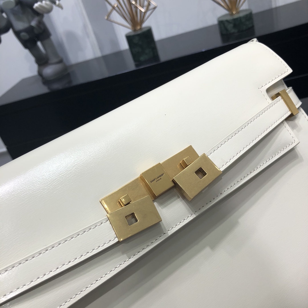 Saint Laurent Manhattan Box Calfskin Shoulder Bag White 579271 